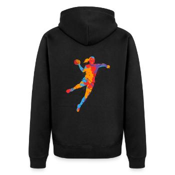 Handball Frauen bunt Handballspieler Handballerin - Unisex Premium Bio Zip Hoodie - Schwarz - Hinten - Nico (187cm)