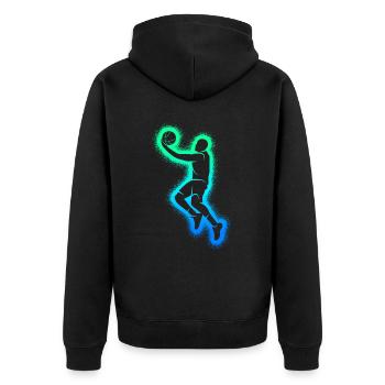 Basketballer Kinder Jungen Basketball Herren - Unisex Premium Bio Zip Hoodie - Schwarz - Hinten - Nico (187cm)
