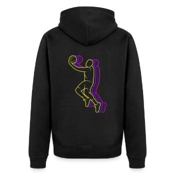 Basketballer Jungen Basketball Herren - Unisex Premium Bio Zip Hoodie - Schwarz - Hinten - Nico (187cm)