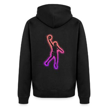 Basketballer Kinder Damen Basketball Mädchen - Unisex Premium Bio Zip Hoodie - Schwarz - Hinten - Nico (187cm)