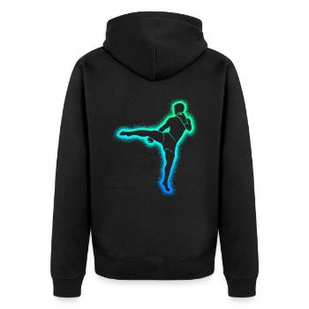 Muay Thai Kickboxer Kinder Jungen Kickboxen - Unisex Premium Bio Zip Hoodie - Schwarz - Hinten - Nico (187cm)