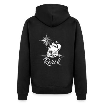 Rerik Ostseebad Segelschiff Kompassrose Ostsee. - Unisex Premium Bio Zip Hoodie - Schwarz - Hinten - Nico (187cm)