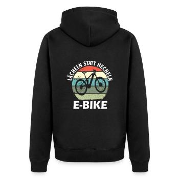 Lächeln Statt Hecheln Fahrrad E-Bike Biker - Unisex Premium Bio Zip Hoodie - Schwarz - Hinten - Nico (187cm)
