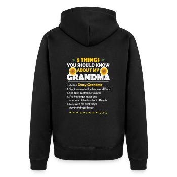 5 Things You Should Know About My Grandma Oma - Unisex Premium Bio Zip Hoodie - Schwarz - Hinten - Nico (187cm)