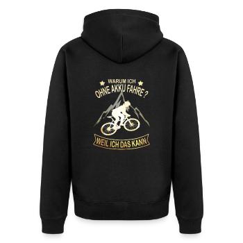 Fahrrad Rennrad Ohne Akku Mountainbike Anti E-Bike - Unisex Premium Bio Zip Hoodie - Schwarz - Hinten - Nico (187cm)