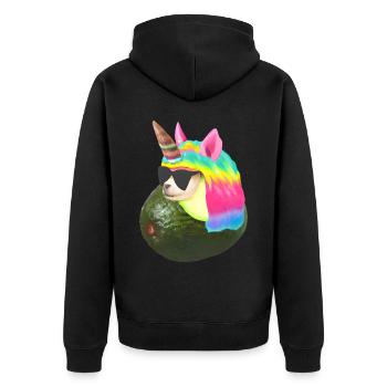 Glückliche Einhorn Avocado - Unisex Premium Bio Zip Hoodie - Schwarz - Hinten - Nico (187cm)