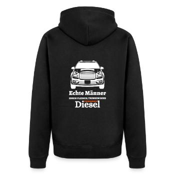 Echte Männer Essen Fleisch Trinken Bier ... - Unisex Premium Bio Zip Hoodie - Schwarz - Hinten - Nico (187cm)