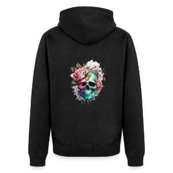 Crâne et os croisés avec roses - Skull Dia De Los Muertos - Veste à capuche bio Premium Unisexe - noir - Dos - Nico (187cm)