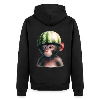 Monkey with watermelon - Unisex Premium Organic Zip Hoodie - black - Back - Nico (187cm)