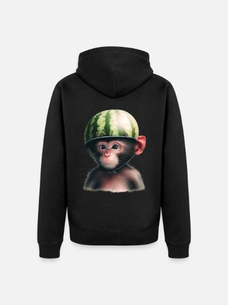 Monkey with watermelon - Unisex Premium Organic Zip Hoodie - black