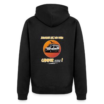 Zuhause Ist Wo Mein Camper steht-Kastenwagen-WoMo - Unisex Premium Bio Zip Hoodie - Schwarz - Hinten - Nico (187cm)