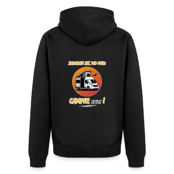Zuhause Ist Wo Mein Camper steht-Kastenwagen-WoMo - Unisex Premium Bio Zip Hoodie - Schwarz - Hinten - Nico (187cm)