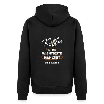 Kaffee ist die wichtigste Mahlzeit des Tages-Funny - Unisex Premium Bio Zip Hoodie - Schwarz - Hinten - Nico (187cm)