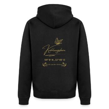 Kühlungsborn-Möwe-Anker-Koordinaten-Ostsee - Unisex Premium Bio Zip Hoodie - Schwarz - Hinten - Nico (187cm)