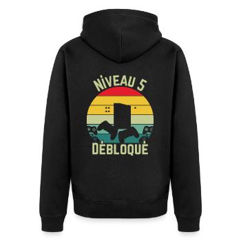 Level 5 freigeschaltet - Unisex Premium Bio Zip Hoodie - Schwarz - Hinten - Nico (187cm)