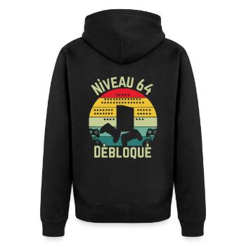 Level 64 Cleared - Unisex Premium Organic Zip Hoodie - black - Back - Nico (187cm)