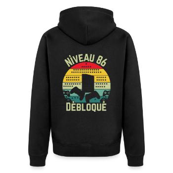 Level 86 Unlocked - Unisex Premium Organic Zip Hoodie - black - Back - Nico (187cm)