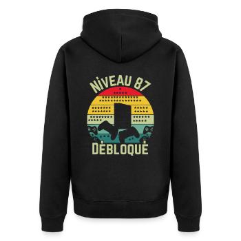 Level 87 Unlocked - Unisex Premium Organic Zip Hoodie - black - Back - Nico (187cm)