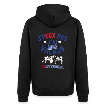 J peux pas j ai mes Vaches qui M attendent - Veste à capuche bio Premium Unisexe - noir - Dos - Nico (187cm)