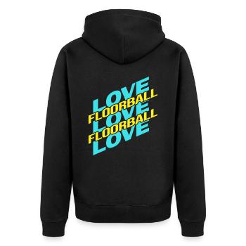 Floorball Floorballspieler floorball-love - Unisex Premium Bio Zip Hoodie - Schwarz - Hinten - Nico (187cm)