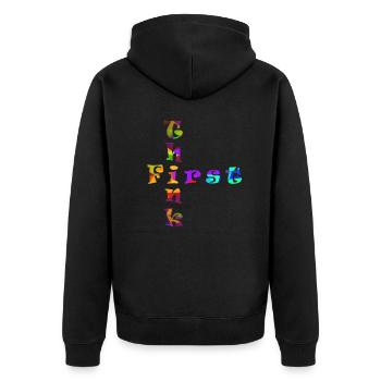 Think First - Unisex Premium Bio Zip Hoodie - Schwarz - Hinten - Nico (187cm)