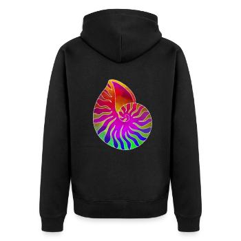 Muschel lila grün rot blau - Unisex Premium Bio Zip Hoodie - Schwarz - Hinten - Nico (187cm)
