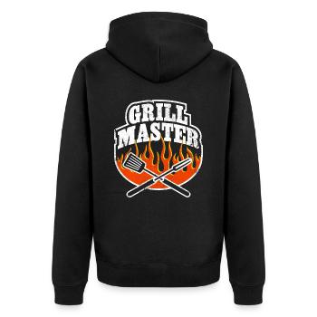 GRILL MASTER FLAMMEN VINTAGE - Unisex Premium Bio Zip Hoodie - Schwarz - Hinten - Nico (187cm)