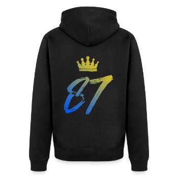 87 Zahl Krone - Unisex Premium Bio Zip Hoodie - Schwarz - Hinten - Nico (187cm)