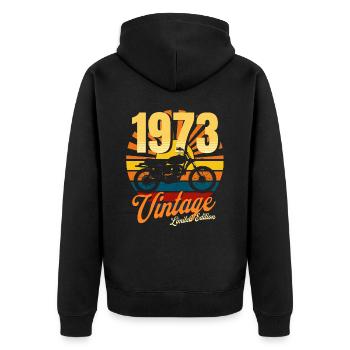 Motorrad Jahrgang 1973 Jubiläum 50 Jahre Biker - Unisex Premium Bio Zip Hoodie - Schwarz - Hinten - Nico (187cm)
