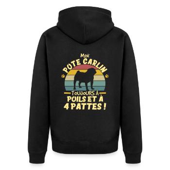 Style Vintage Chien De Compagnie Carlin Humour - Veste à capuche bio Premium Unisexe - noir - Dos - Nico (187cm)