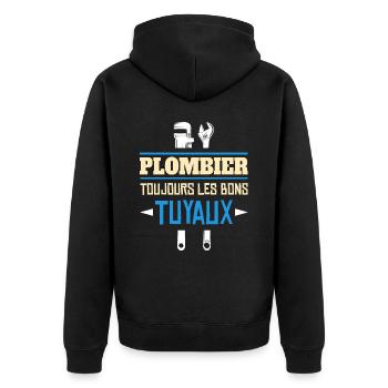 Toujours Les Bons Tuyaux - Humour Plombier - Veste à capuche bio Premium Unisexe - noir - Dos - Nico (187cm)
