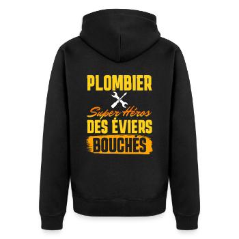 Plombier Super Héros Phrase Humoristique Plombier - Veste à capuche bio Premium Unisexe - noir - Dos - Nico (187cm)