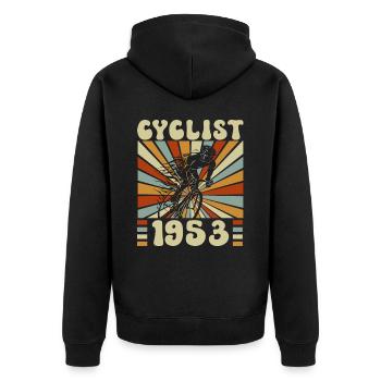 Radsportfest Jahrgang 1953 70-jähriges Jubiläum - Unisex Premium Bio Zip Hoodie - Schwarz - Hinten - Nico (187cm)