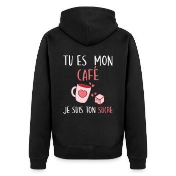 Blague Café Humour Saint Valentin Couple - Veste à capuche bio Premium Unisexe - noir - Dos - Nico (187cm)