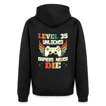 Level 35 Unlocked Birthday Gamer 35 Years - Unisex Premium Organic Zip Hoodie - black - Back - Nico (187cm)