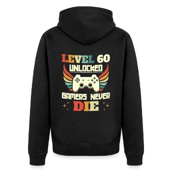 Level 60 Freigeschalteter Geburtstagsspieler 60 Jahre - Unisex Premium Bio Zip Hoodie - Schwarz - Hinten - Nico (187cm)