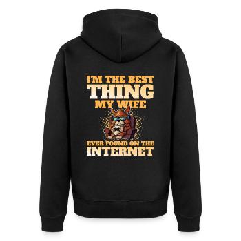 Gefunden von meiner Frau Humor Witz Ehemann Geek - Unisex Premium Bio Zip Hoodie - Schwarz - Hinten - Nico (187cm)