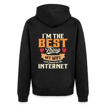 Gefunden von meiner Frau Humor Witz Paar online - Unisex Premium Bio Zip Hoodie - Schwarz - Hinten - Nico (187cm)