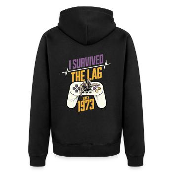 Geek geboren 1973 Geburtstag Gamer 50 Jahre - Unisex Premium Bio Zip Hoodie - Schwarz - Hinten - Nico (187cm)