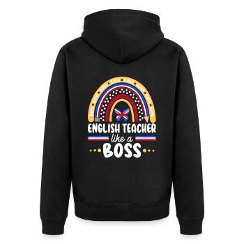 Humor Englischlehrer als Cheflehrer - Unisex Premium Bio Zip Hoodie - Schwarz - Hinten - Nico (187cm)