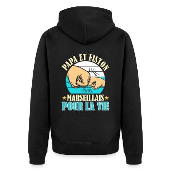 Papa Marseillais Père Fils Supporter Marseille - Veste à capuche bio Premium Unisexe - noir - Dos - Nico (187cm)