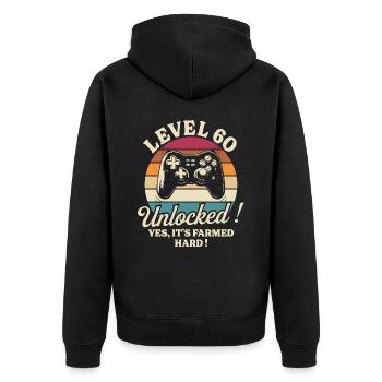 Spieler Level 60 Jubiläum Gamer 60 Jahre - Unisex Premium Bio Zip Hoodie - Schwarz - Hinten - Nico (187cm)