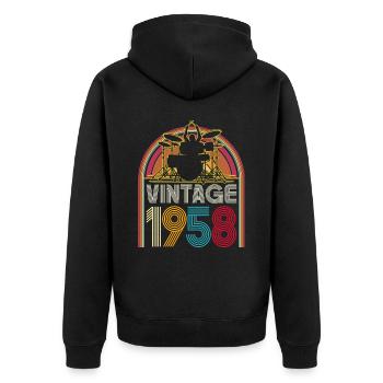 Jahrgang 1958 Musiker Schlagzeuger 65 Jahre Jubiläum - Unisex Premium Bio Zip Hoodie - Schwarz - Hinten - Nico (187cm)