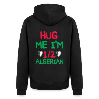 Algerischer Humor Ich bin halb Algerier - Unisex Premium Bio Zip Hoodie - Schwarz - Hinten - Nico (187cm)