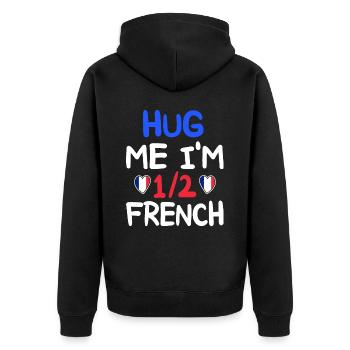Französischer Humor Ich bin halber Franzose - Unisex Premium Bio Zip Hoodie - Schwarz - Hinten - Nico (187cm)