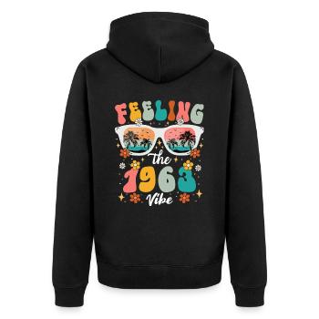60. Geburtstag Frau 1963 60-jähriges Jubiläum - Unisex Premium Bio Zip Hoodie - Schwarz - Hinten - Nico (187cm)