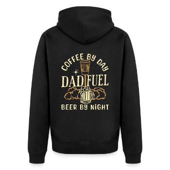 Humor Kaffee Bier Papa - Unisex Premium Bio Zip Hoodie - Schwarz - Hinten - Nico (187cm)