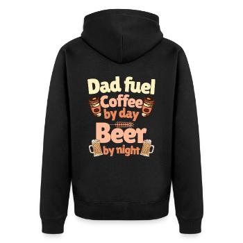 Humor Kaffee Bier Papa - Unisex Premium Bio Zip Hoodie - Schwarz - Hinten - Nico (187cm)