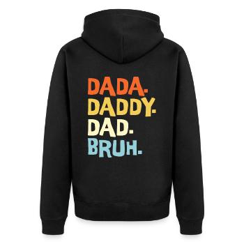 Dada Papa Bruh Vatertagsgeschenk 2023 - Unisex Premium Bio Zip Hoodie - Schwarz - Hinten - Nico (187cm)