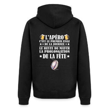 Humour Premier Essai Apéro Supporter Rugby - Veste à capuche bio Premium Unisexe - noir - Dos - Nico (187cm)